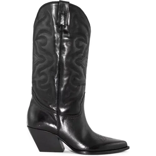 Leather Texan Boots for Women , female, Sizes: 4 UK, 3 UK, 6 UK, 5 UK, 7 UK - Elena Iachi - Modalova