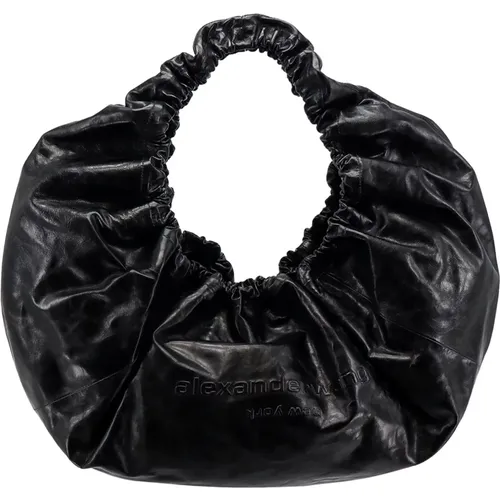 Craquelé Leather Crescent Shoulder Bag , female, Sizes: ONE SIZE - alexander wang - Modalova