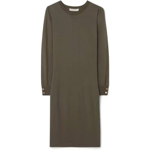 Flattering Olive Dress with Puffy Sleeves , female, Sizes: L - Busnel - Modalova