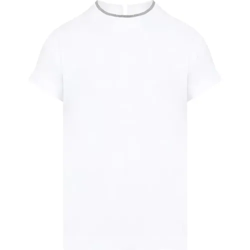 Weißes T-Shirt C159,Stretch Baumwoll-Jersey T-Shirt mit Wertvoller Falscher Lage,Baumwoll-Stretch-Jersey-T-Shirt mit Monile-Einsatz - BRUNELLO CUCINELLI - Modalova