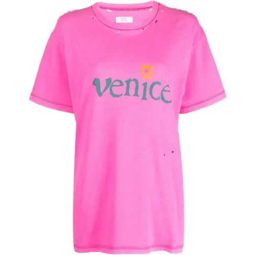 Fuchsia Cotton T-shirt with Logo , male, Sizes: M, S, L - ERL - Modalova