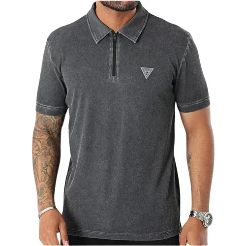 Polo mit Reißverschluss - Gris , Herren, Größe: L - Guess - Modalova