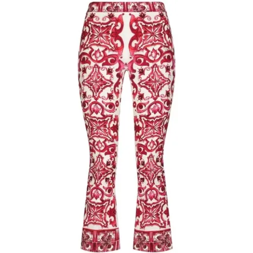 Silk Majolica Print Flared Trousers , female, Sizes: S - Dolce & Gabbana - Modalova