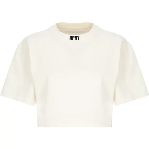 Ivory Baumwoll-T-Shirt mit gesticktem Logo , Damen, Größe: L - Heron Preston - Modalova
