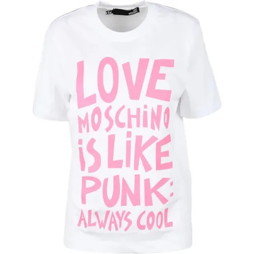 Baumwoll T-Shirt mit Stilvollem Design , Damen, Größe: M - Love Moschino - Modalova