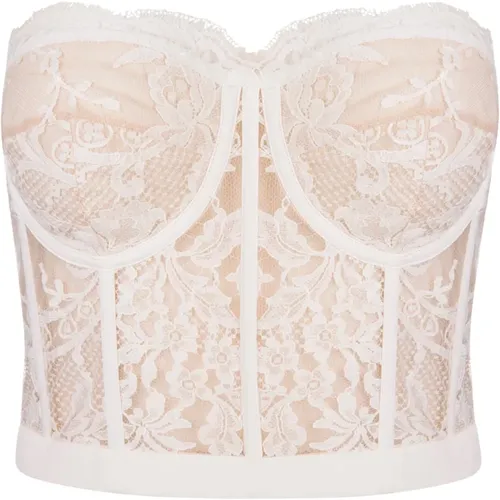 Ivory Blumen Spitzen Bustier Top , Damen, Größe: 2XS - alexander mcqueen - Modalova