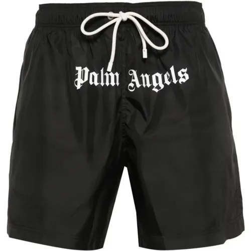 Schwarze Strandshorts mit Logodruck - Palm Angels - Modalova