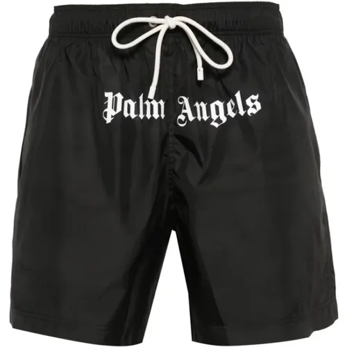 Schwarze Strandshorts mit Logodruck , Herren, Größe: S - Palm Angels - Modalova