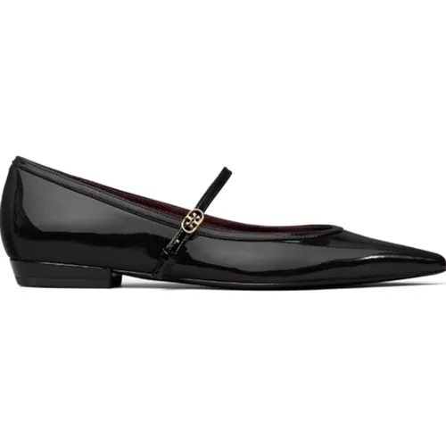 Schwarze Lederschuhe flach Double T , Damen, Größe: 36 1/2 EU - TORY BURCH - Modalova