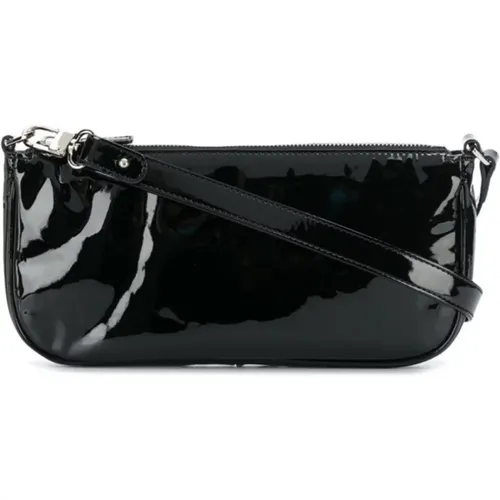 Stilvolle schwarze Lederschultertasche , Damen, Größe: ONE Size - By FAR - Modalova