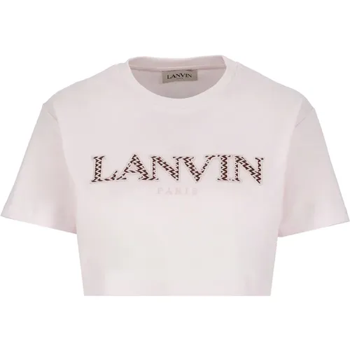 Baumwoll-Cropped T-Shirt mit Besticktem Logo , Damen, Größe: XS - Lanvin - Modalova