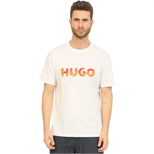 Flame Logo Weißes T-Shirt , Herren, Größe: M - Hugo Boss - Modalova