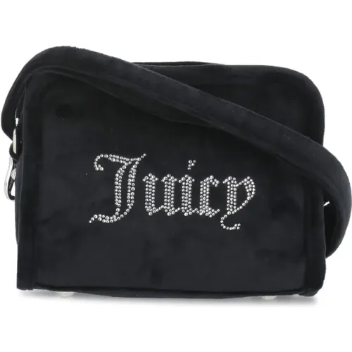 Schwarze Samt-Schultertasche mit Logo , Damen, Größe: ONE Size - Juicy Couture - Modalova