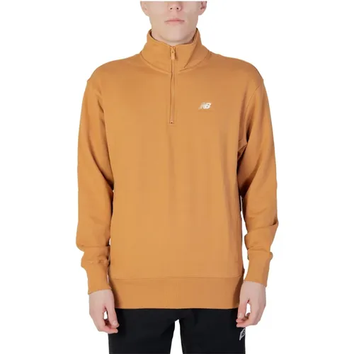 Brauner Sweatshirt mit Reißverschluss , Herren, Größe: L - New Balance - Modalova