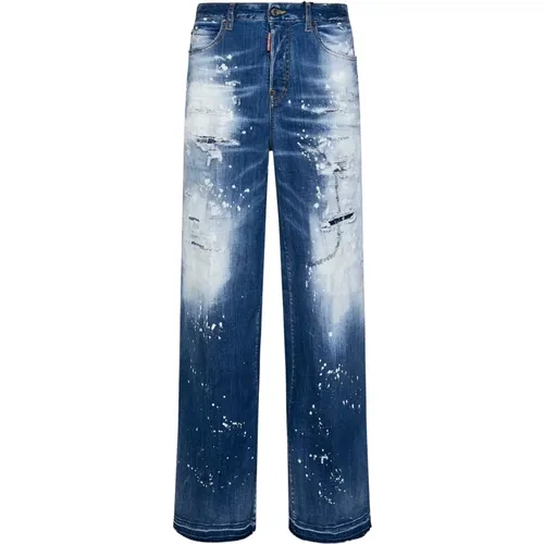 Blaue Wide Leg Jeans mit Raw Hem , Damen, Größe: XS - Dsquared2 - Modalova