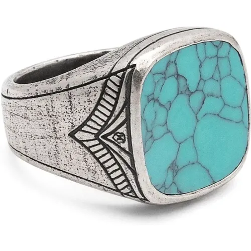 Vintage Sterling Silver Signet Ring with Genuine Turquoise , male, Sizes: 62 MM, 56 MM, 58 MM, 60 MM - Nialaya - Modalova