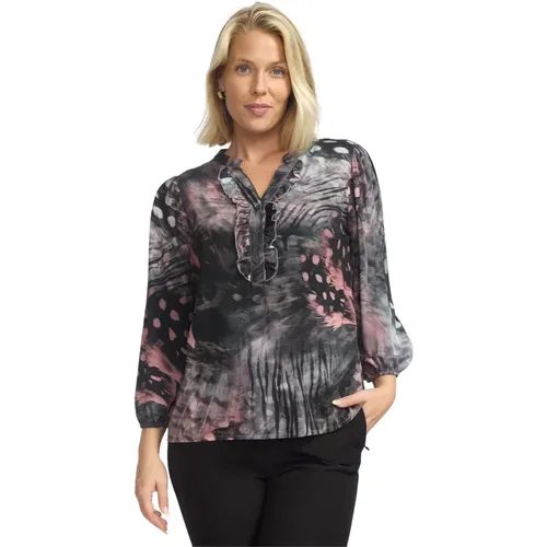 Grau/Rosa Paisley Bluse - Multicolor Muster , Damen, Größe: 2XL - 2-Biz - Modalova