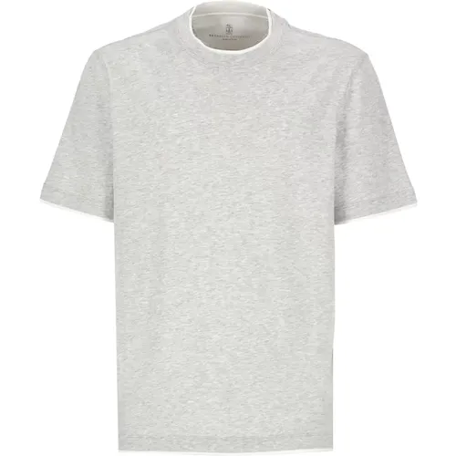 Grey Cotton T-shirt for Men , male, Sizes: M, L, S - BRUNELLO CUCINELLI - Modalova