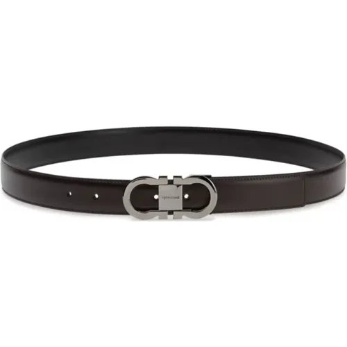 Reversible Leather Belt Gunmetal Gancini , male, Sizes: 100 CM, 105 CM - Salvatore Ferragamo - Modalova