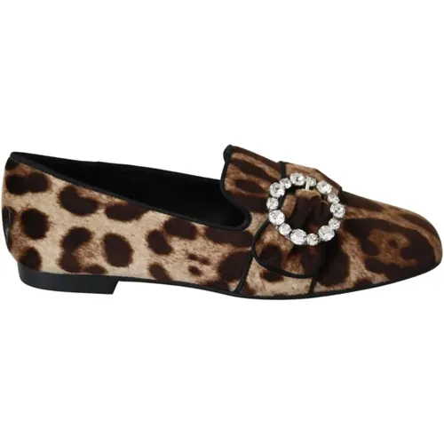 Leopardenmuster Kristall Loafers , Damen, Größe: 35 EU - Dolce & Gabbana - Modalova