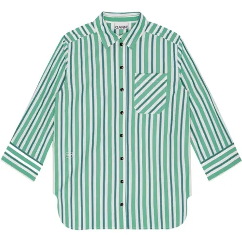 Grün/Weiß Gestreiftes Baumwollhemd,Shirts - Ganni - Modalova