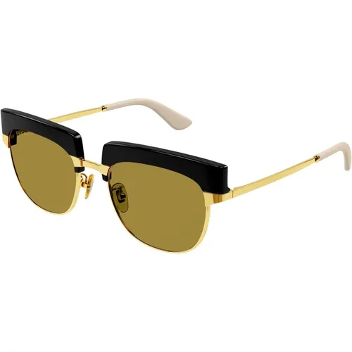 Gg1132S Sunglasses in Black Gold/Brown Havana Green , male, Sizes: 53 MM - Gucci - Modalova