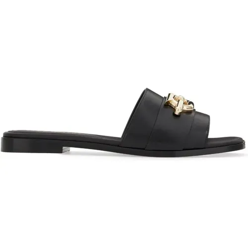 Schwarze Gancini-Plaque Ledersandalen , Damen, Größe: 35 1/2 EU - Salvatore Ferragamo - Modalova