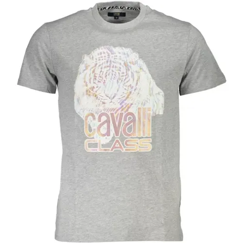 Bedrucktes Logo T-Shirt Kurzarm Rundhalsausschnitt , Herren, Größe: 2XL - Cavalli Class - Modalova