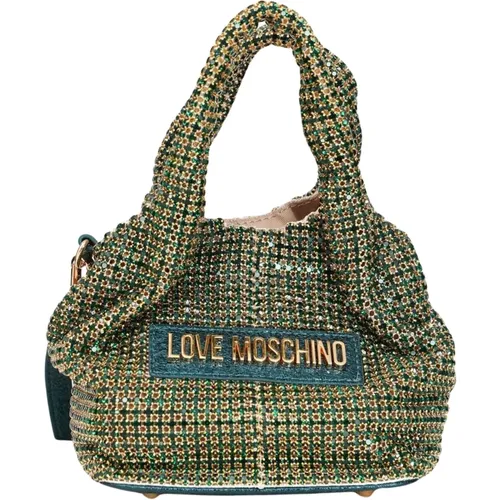 Smaragdgrüne Handtasche mit Strass , Damen, Größe: ONE Size - Love Moschino - Modalova