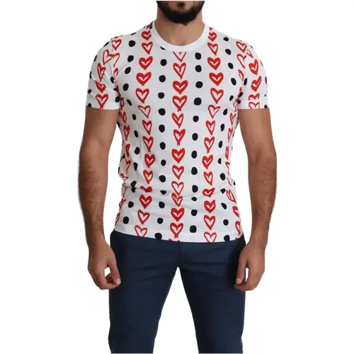 Weißes Herzen-Print Herren Top T-Shirt , Herren, Größe: M - Dolce & Gabbana - Modalova