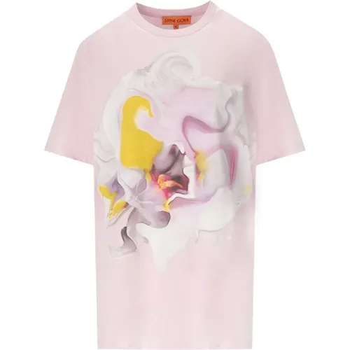 Blumenmuster Baumwoll T-Shirt , Damen, Größe: S - Stine Goya - Modalova