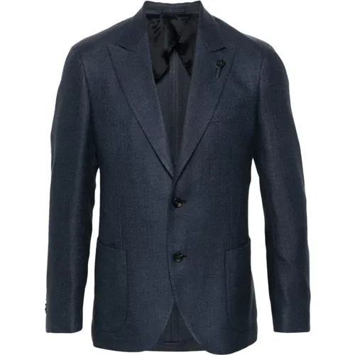Navy Textured Blazer Jacket , male, Sizes: L, M - Lardini - Modalova