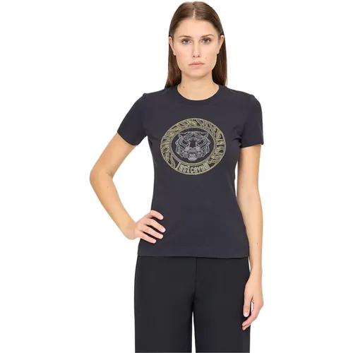 T-Shirt mit Kristalllogo , Damen, Größe: M - Just Cavalli - Modalova