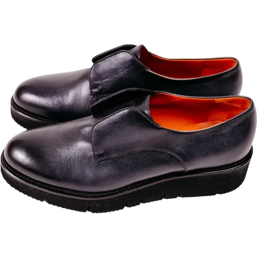 Navy Laceless Leather Derbys with Thick Sole , female, Sizes: 4 UK, 5 UK, 6 UK, 7 UK, 5 1/2 UK, 4 1/2 UK, 3 1/2 UK - Santoni - Modalova