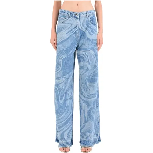 Wide Leg Denim Jeans mit Laserdruck und Strass-Detail - PATRIZIA PEPE - Modalova