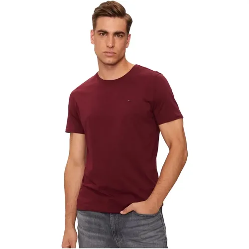 Rotes Logo besticktes Slim Fit T-Shirt , Herren, Größe: L - Tommy Jeans - Modalova