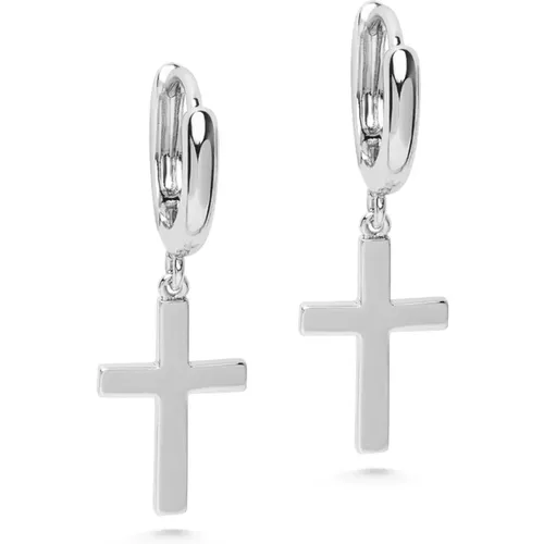 Womens Small Cross Earrings in Silver - Nialaya - Modalova