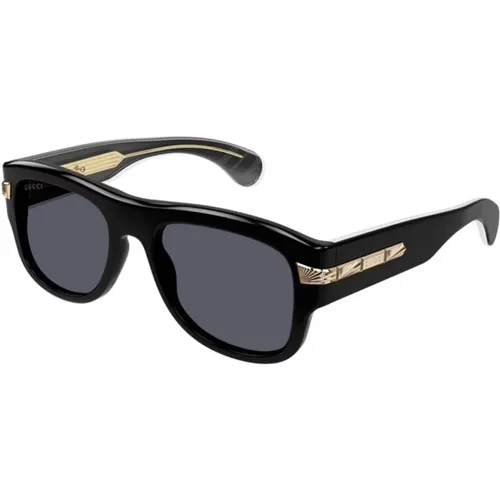 Stilvolle schwarze Sonnenbrille mit grauen Gläsern , unisex, Größe: 54 MM - Gucci - Modalova