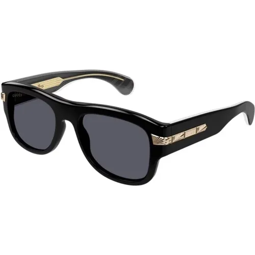 Stilvolle schwarze Sonnenbrille mit grauen Gläsern , unisex, Größe: M - Gucci - Modalova