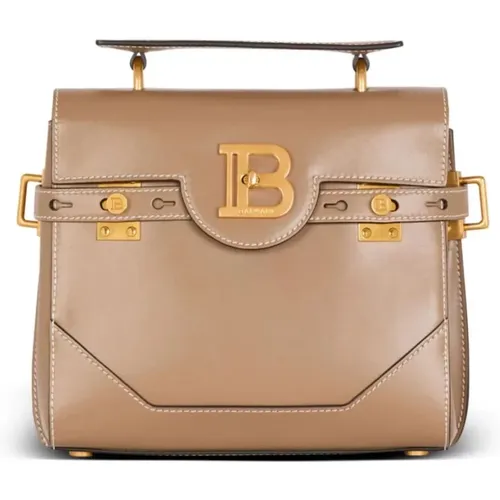 Braune Ledertasche mit goldfarbenen Details - Balmain - Modalova