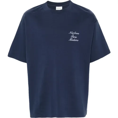 Blau bedrucktes T-Shirt mit Slogan - Drole de Monsieur - Modalova