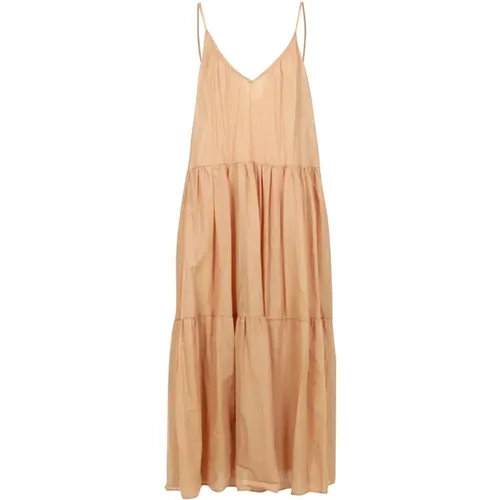 Baumwoll V-Ausschnitt Kleid mit Rüschen , Damen, Größe: XS - Kaos - Modalova