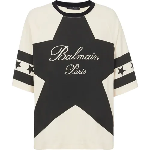 Signature Stars T-shirt , female, Sizes: XS - Balmain - Modalova