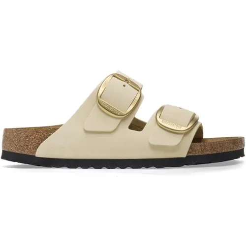 Klassische Big Buckle Nubukleder Sandalen - Ecru , Damen, Größe: 39 EU - Birkenstock - Modalova