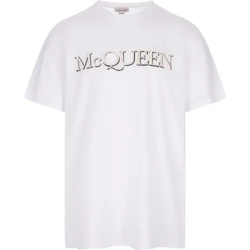 Weiße Baumwoll-T-Shirt Rundhals Kurzarm , Herren, Größe: L - alexander mcqueen - Modalova