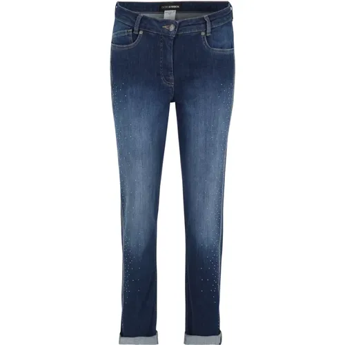 Slim-Fit Jeans mit Strass- und Glitzer-Details , Damen, Größe: S - Doris Streich - Modalova