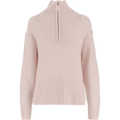 Rosa Woll-Kaschmir-Pullover Hoher Kragen , Damen, Größe: M - allude - Modalova