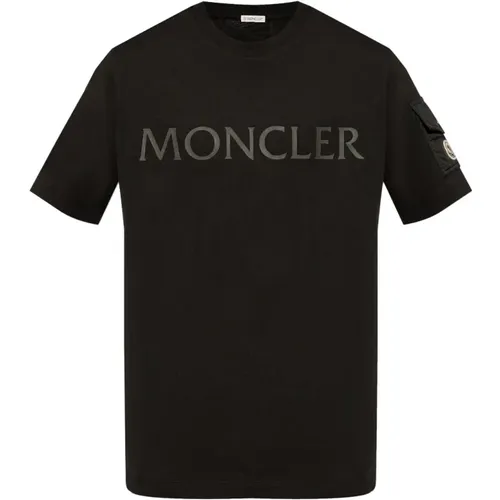 Schwarzes T-Shirt mit Logo-Print , Herren, Größe: XL - Moncler - Modalova