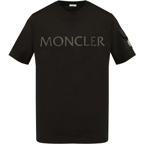 Schwarzes T-Shirt mit Logo-Print , Herren, Größe: S - Moncler - Modalova