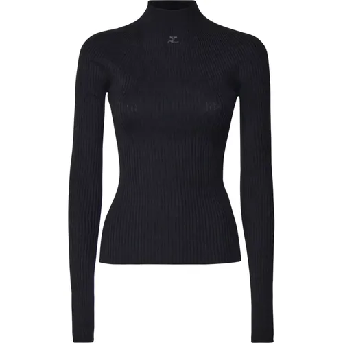 Schwarzer Woll-Baumwoll-Pullover , Damen, Größe: XS - Courrèges - Modalova